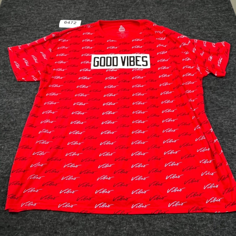 Launder T Shirt Mens 5XL Red Crew Neck Good Vibes‎ Graphic Print Casual Outdoor